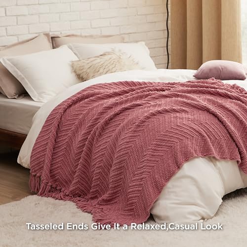 Bedsure Dusty Rose Throw Blanket For Couch – Versatile Knit Woven Chenille Blanket For Chair, Soft, Warm & Decorative Blanket With Tassels For Bed thumb #2