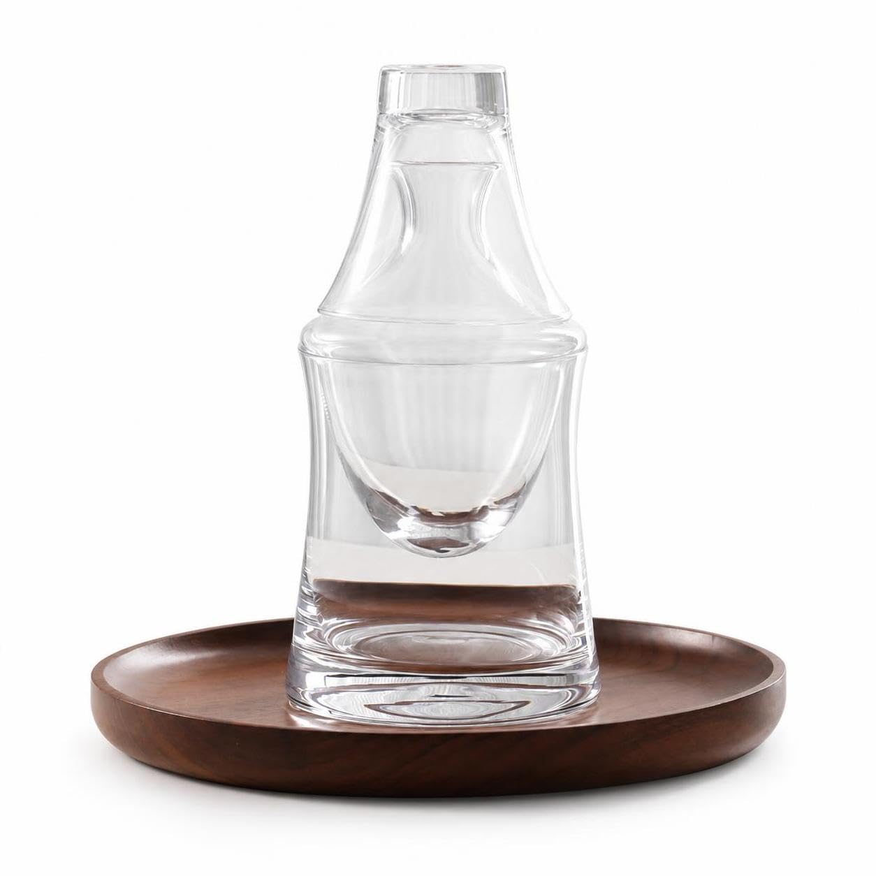 Set Sake Giapponese in Vetro Cristallo Trasparente con Caraffa e Vassoio in Legno, style to 2