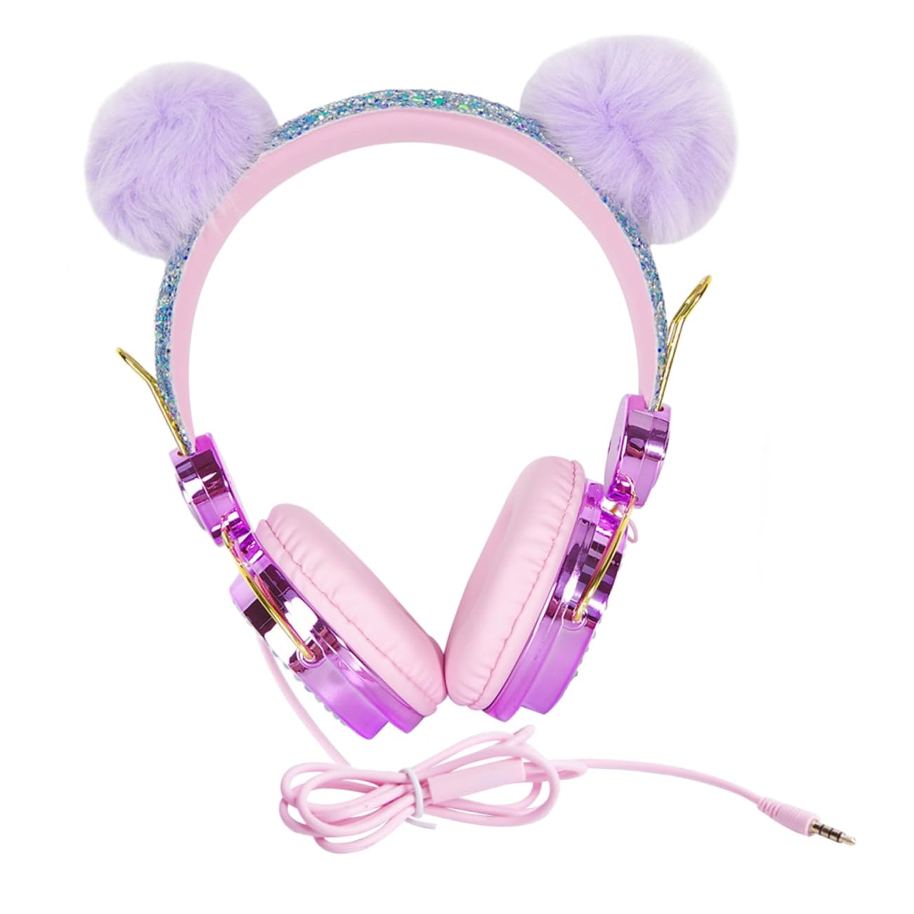 jojofuny 2stücke Kinderkopfhörer Mit Glitzer Und Flauscheball Verstellbares Design Für Jungen Und Mädchen Mit Mikrofon Lautstärkebegrenzung Für Reisen Und Täglichen Gebrauch