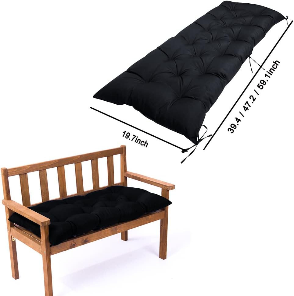 Srutirbo Indoor Outdoor Bench Cushion, Waterproof Swing Cushion Seat Chair Replacement Pads Pillow for Lounger Garden Furniture Patio Metal Wooden (Black, 47 * 20inch)