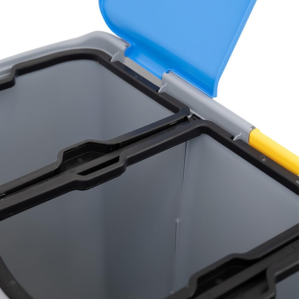 PALUPLUS Pattumiera a 3 Scomparti per Raccolta Differenziata, misura 74x35x55 e Capacità 80 Litri, Anelli Ferma Sacchetto, Secchio per Spazzatura con Coperchi Azzurro, Giallo e Verde -9606