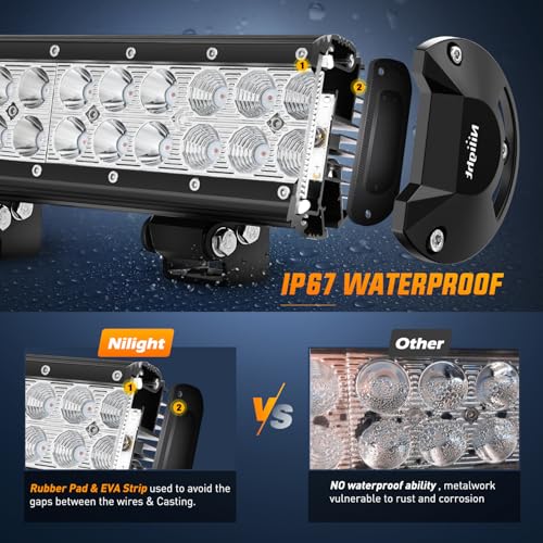 Image of Nilight LED Light Bar 20 Inch 126W Spot Flood Combo Red Beam | Off Road Lamp Fishing Hunting Emergency Deck Work Lighting for Trucks UTV Pick-up Van Boat Tractor