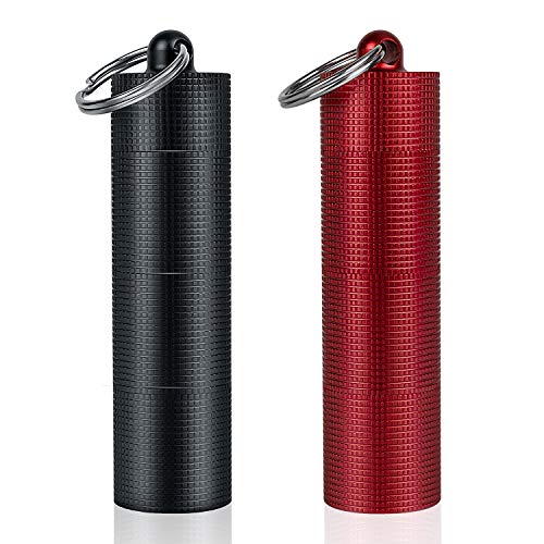 PPFISH 2 PCS Portable Daily Pill Case, 3 Compartments Aluminum Alloy Waterproof Pill Box Dispenser, Small Pocket Pill Container, Keychain Pill Fob, Travel Pill Holder for Men Women