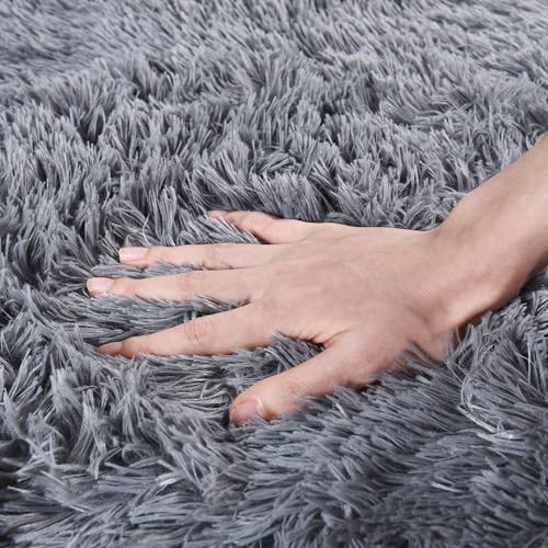 Runner Rugs for Bedroom 2x6 Rug Runners for Hallways Non Slip Soft Shag Bedside Rug, Fluffy Area Rug Throw Rugs for Living Room, Floor Carpet Runner for Nursery Kids Dorm, Grey