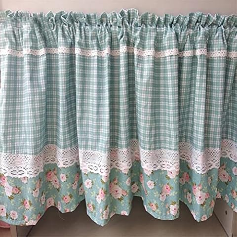 ACMHNC Kitchen Curtain Valances, Handmade Cotton Polyester Cafe Curtain, Rural Style Check Short Curtain for Bistro Cafe Bathroom, Rod Pocket Half Window Valances, 1 Piece,Blue,W x H 150 x 70cm Cover