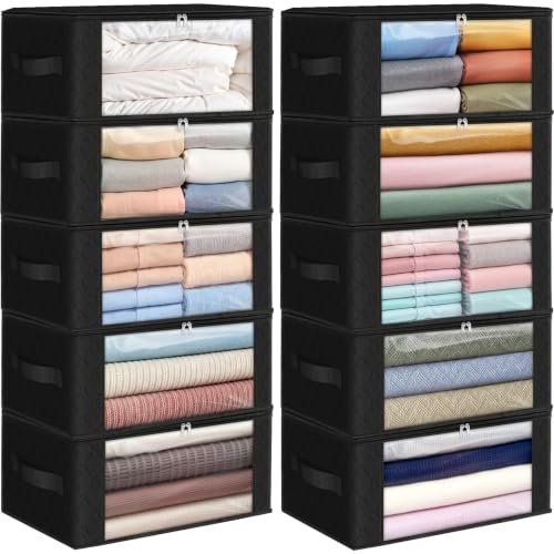 Image of Fab totes 35L Closet Organizers and Storage, Foldable Under Bed Storage Containers, Storage bags for Organizing Bedroom, Closet, Clothing,Organization with Handle (10 Pack,Black)