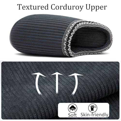 Image of Slippers for Women&Men with Memory Foam Corduroy Closed Toe House Shoes Ladies Winter Warm Comfy Bedroom Women's Slipper Indoor and Outdoor Slip-on Rubber Sole