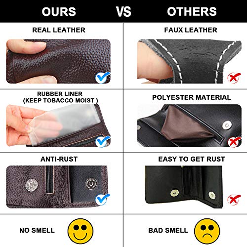 Health Secure Soft Genuine Leather Preserve Freshness Pipe Tobacco Pouch case with 2 Pipe Holder Pocket (Brown) - Thumbnail 7