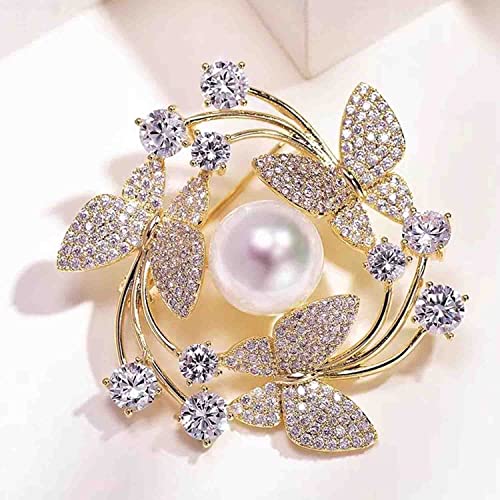 Image of Crystal Pearl Flower Brooches Pins Fashion Beautiful Created Rhinestone Floral Brooch Good Idea for Party Dance Wedding Banquet for Elegant Women Girl