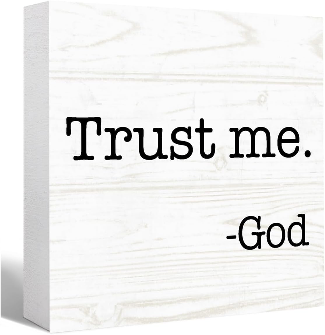 Trust Me God Box Sign 7x7 Inch Rustic White Wood Decor
