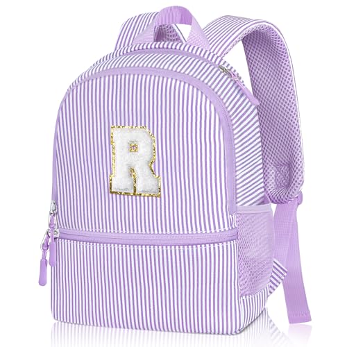 YOOLIFE School Backpack with Initial for Toddler Girls Kids Purple R