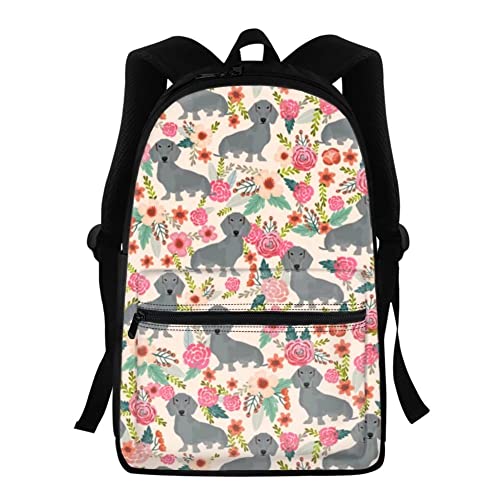 Sac à dos d'écolier chaqlin teckel fleuri 40 cm pour fille et garçon