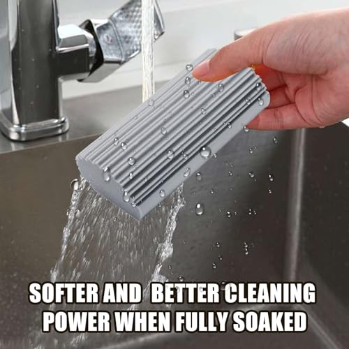 Image of 4Pcs Reusable Damp Clean Duster Sponge，Efficient Cleaning Duster for Dust, Debris,and Stains,Brush Magic Eraser Sponge for Ceiling Fan,Blinds,Baseboard,Gray and Yellow