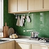 Yoillione Peel and Stick Backsplash for Kitchen: Self Adhesive Wall Tiles for Bathroom - Vinyl Thick Back Splash Tile (10, Square Green)