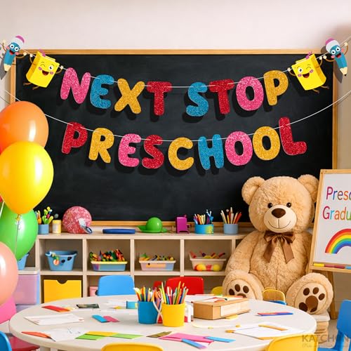 Image of Katchon Next Stop Preschool Banner - Graduation Decorations 2026 Preschool Graduation Party Decorations, Preschool Graduation Banner, Prek Grad Decorations for Children Graduation Party