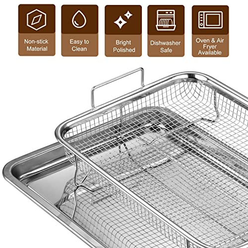 Festzon Oven Basket And Tray Set Stainless Steel Air Fryer Basket For Oven, Crisper Tray Wire Rack And Mesh Basket, Non-Stick Healthy Cooking Oven Air Fry Pan (13" X 9.6" 2-Piece, Silver) #TOP2