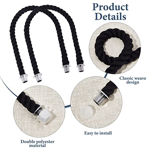 Image of GORGECRAFT 25.2 Inch Practical Rope Handle with Canvas Insert Handbag Strap Bag Braided Band Repair Replacements for Female Handbag Shoulder Bag Canvas Tote Purse Practical Accessories, Black