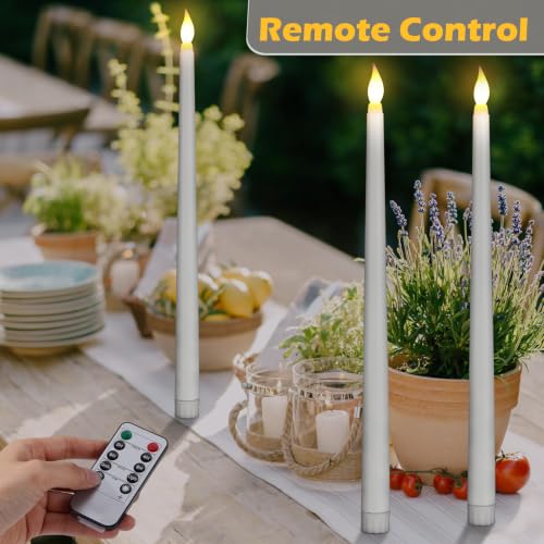 Image of Tuanse 108 Pack Flameless Flicker Taper Candles Bulk with Remote and Timer, Battery Operated LED Warm White Taper Candles Light for Home Wedding Decoration Gifts (White,12 Inch)