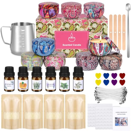 KEARLGMBH Kerzen Selber Machen Set, Candle Making Kit Zubehör Enthalten, Duftkerze Geschenke mit 480g Bienenwachs,9 Dosen,6 ätherisches Öl,Kerzendochte,Dochthalter,Dochte Aufkleber Rührlöffel