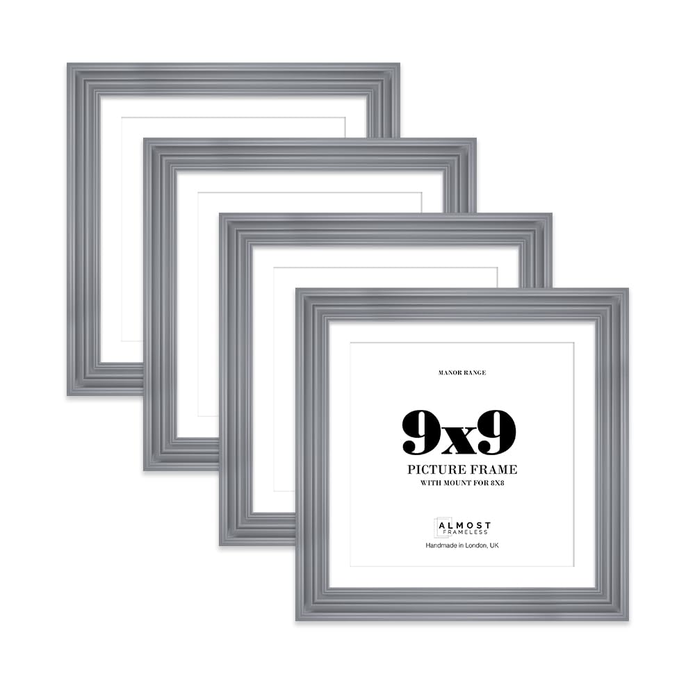 9x9" Grey Picture Frame - 9x9" Square Frame with 8x8" Mount for 9x9"/8x8" Pictures Luxurious Style Ideal for Home Gallery Display, 4 Pack — image 1