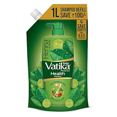 [Amazon Now] [Apply 3% off Coupon]: Dabur Vatika Health Shampoo - 1 L.. | Dabur Vatika Health Shampoo - 1 L (Refill Pouch) | With 7 Natural Ingredients | For Smooth, Shiny & Nourished Hair | Repairs H