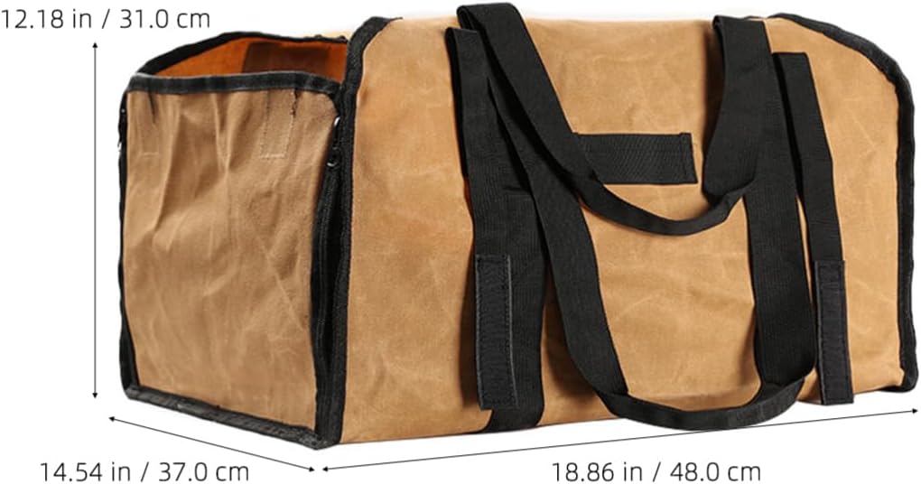 Cabilock Firewood Carrier Tote Bag Large Capacity Canvas Log Holder Double Straps Portable Firewood Storage for Outdoor Camping Khaki Color