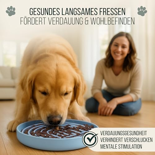 Happilax Antischlingnapf für Hunde – Silikon-Futternapf für langsames Fressen – Fördert Verdauung & mentale Stimulation – Sicher & leicht zu reinigen – 25x4x18 cm, Blau