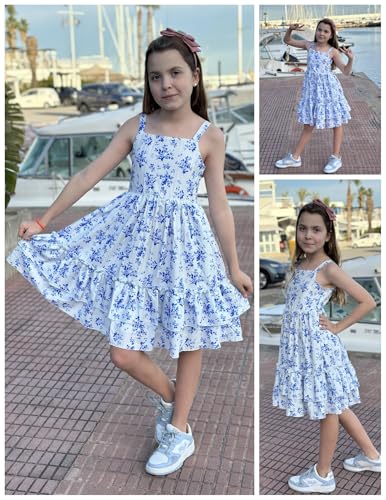 Image of Arshiner Girls Cami Summer Dress Boho Sleeveless Casual Sundress with Pockets for 4-12 Y