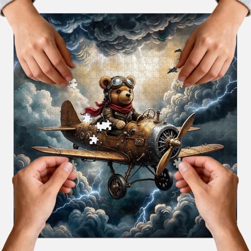 1024 piezas puzzle rompecabezas para adultos de arte steampunk con oso piloto en cielo tormentoso, 23.86 x 23.86 pulgadas miniatura 4