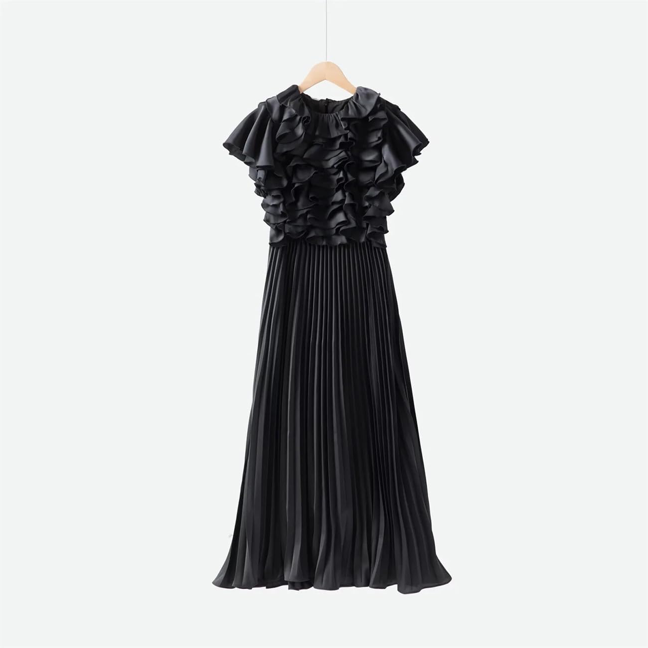 Yeuyyben Elegante abito lungo pieghettato da donna, con volant, patchwork, per feste