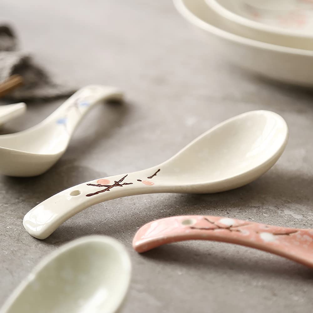 Juego de 4 cucharas soperas de cerámica aptas para Sopa, Ramen, Salsa, Avena, albóndigas y ensaladas