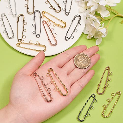 Image of LiQunSweet 30 Pcs 6 Colors Iron Heavy Duty Safety Pins with 3 Loops Metal Kilt Pins Needles Fasteners for Brooch Making Blanket Knitted Fabric Crafts