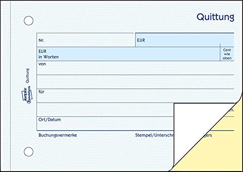 AVERY Zweckform 1742 Quittung Kleinunternehmer (A6 quer, selbstdurchschreibend, 2x40 Blatt) weiß/gelb (10 Stück)