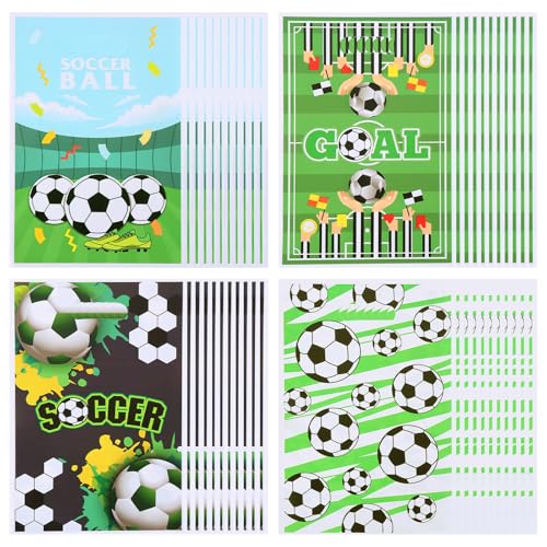 50 sacchetti regalo a tema calcio, sacchetti di plastica per snack con manici, regali e bomboniere per adolescenti a tema calcio, feste di partite, snack, caramelle e articoli per feste di compleanno