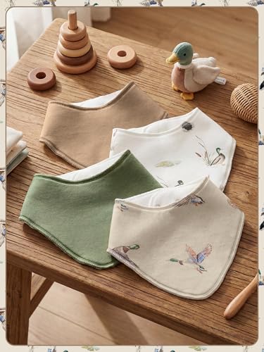 Image of 4 Pcs Baby Bandana Bib Cute Baby Nursery Decor Cotton Newborn Infant Feeding Drool Bib for Drooling and Teething Girl Boy