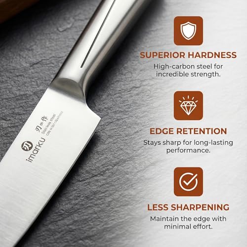 Image of imarku Japanese High Carbon Stainless Steel Knife Set with Block, Precision-Forged Gyutou Kitchen Knives with Built-in Sharpener, Ultra-Sharp 10-15 Edge, Ergonomic Non-Slip Handle, Dishwasher Safe