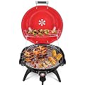 Techwood 1600W Indoor Outdoor Electric Grill, Electric BBQ Grill, Portable Removable Grill (Red, Tabletop grill)