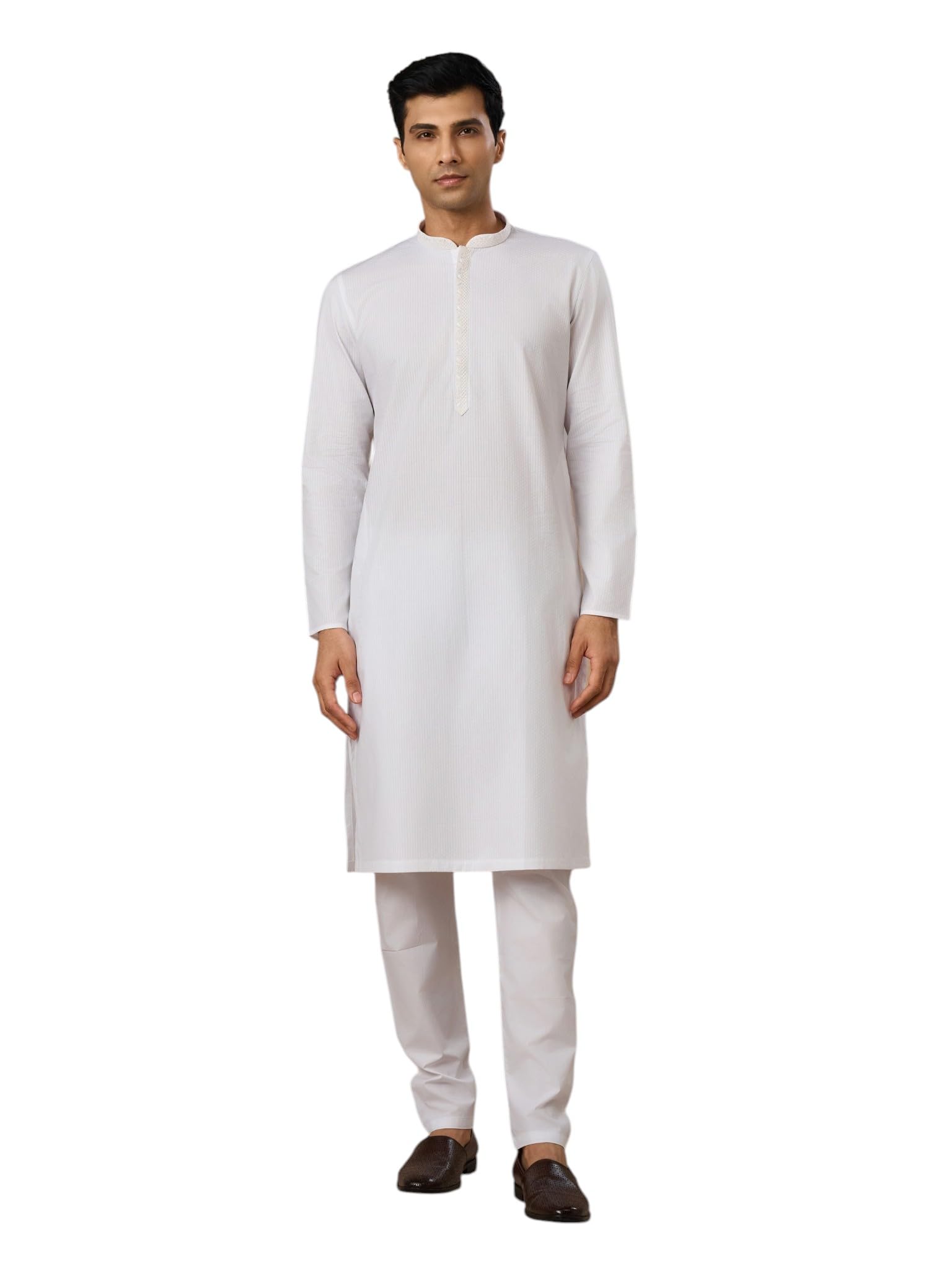 manyavar Men's Cotton Self-Design Knee-Length Kurta Pyjama Set (2pcs)-picture-35