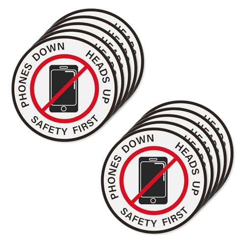 YIKIADA Phones Down Heads Up Stickers Vinyl 12 Inch Self-Adhesive Safety First Sign Waterproof Floor Decals for Office Warehouse 10 PCS