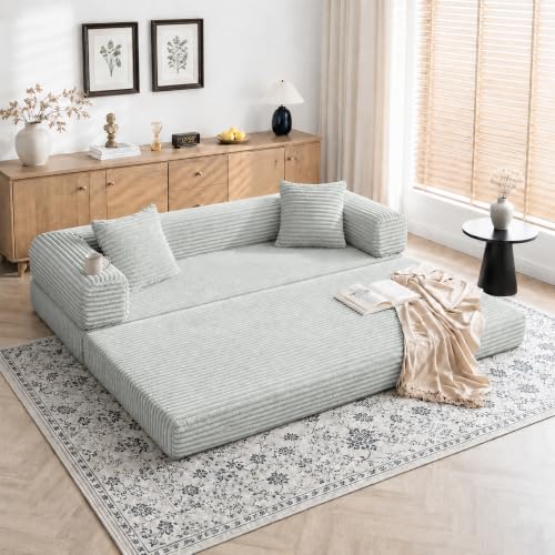 Image of AUGOP Futon Sofa Bed Boneless Couch for Living Room,Pull Out Couch with Sleeper Sofa,Day Bed Couch with Storage Pocket,Removable Corduroy with 2 Pillow