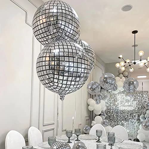 20Pcs Disco Ball Balloons Different Sizes- 4D Large Disco Balloons 32” 22” 10 Inch Assorted Round Metallic Silver Disco Mylar Balloons For 70S 80S Disco Themed Birthday New Year's Party Decor Supplies #TOP7