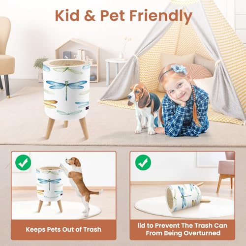 Image of Small Trash Can with Lid Watercolor Seamless Pattern Dragonflies White 1.8 Gallon Dog Proof Trash Can Round Garbage Can Waste Bin Wastebasket for Bathroom Bedroom Living Room