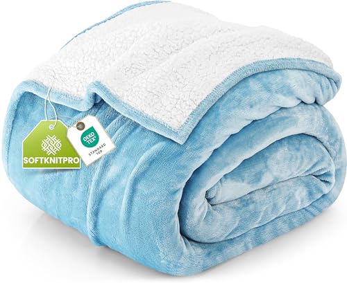 Utopia Bedding Sherpa Blanket Twin Size (Washed Blue, 90x...