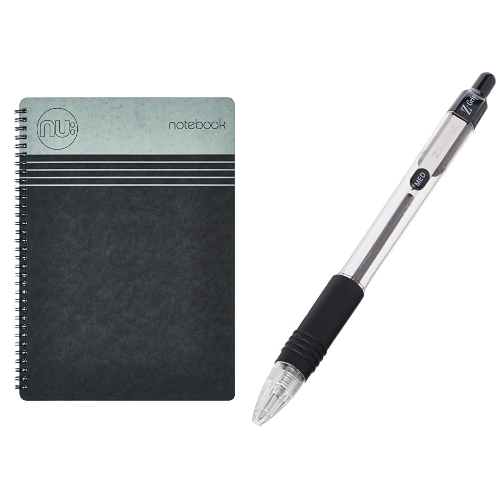 NU Notebooks - Craze Cloud Range - A5 Black Notebook - Wirebound Notebook - Stationery Notebooks - Ruled Notepad - 110 Pages, NU003357-FSC-BK & Zebra Grip Black Ballpoint Pens, 10 Count (Pack of 1)