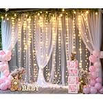 White Tulle Backdrop Curtain with Lights String for Parites 10×8ft Sheer Backdrop Curtains White Curtain Backdrop for Wedding Baby Shower Birthday Party Photo Shoot Decorations(2 Panels 10ft×8ft) - Image 5