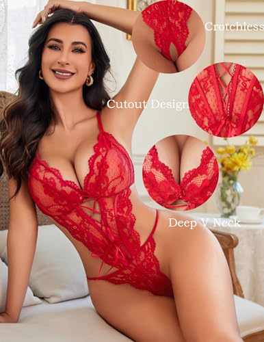 Image of Avidlove Sexy Lingerie for Women Lace Teddy Bodysuit One Piece Lingerie