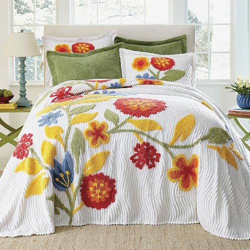 BrylaneHome Bedding Oversized Cotton Bloom Chenille Bedspread Floral Bedding Colorful Flowers -...