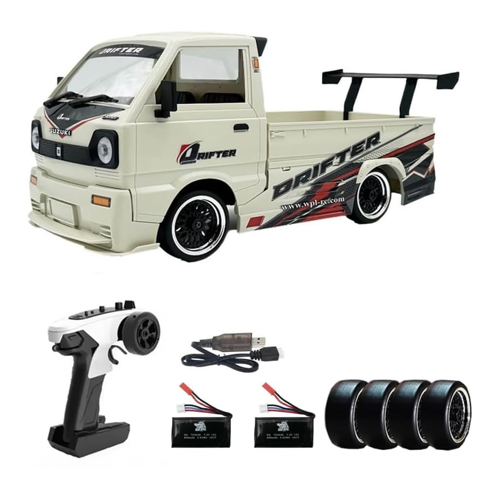 Photo 1 of GoolRC WPL D-14S RC Kei Truck, 1:10 Scale Brushless RC Drift Car, 25KM/H High Speed Remote Control Car, 2.4GHz 4WD Proportional Throttle Steering Off Road Truck with LED Lights, 2 Batteries for Adults