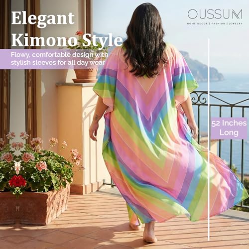Image of Oussum Women Long Maxi Plus Size Polyester Kaftan Gown, Womens Kaftan Dresses Lounge Resort Wear, Plus Size Kaftan