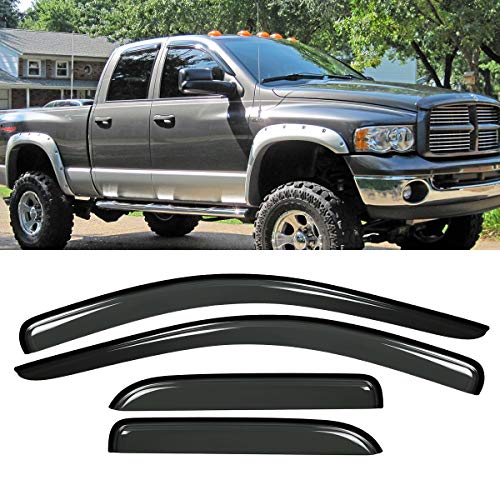 VioGi New 4pcs for 02-08 Ram 1500 03-09 2500/3500 Quad/Crew Cab Dark Smoke Out-Channel/Outside Mount Style Wind Sun Rain Guard Vent Shade Deflector Window Visorss